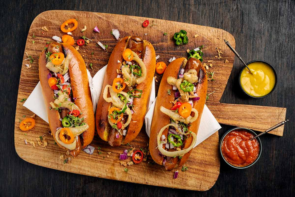 ๐ญ Artisan Hot Dogs with Mad Dog 357 Gold Dipping Sauce ๐ | hot dogs and ...