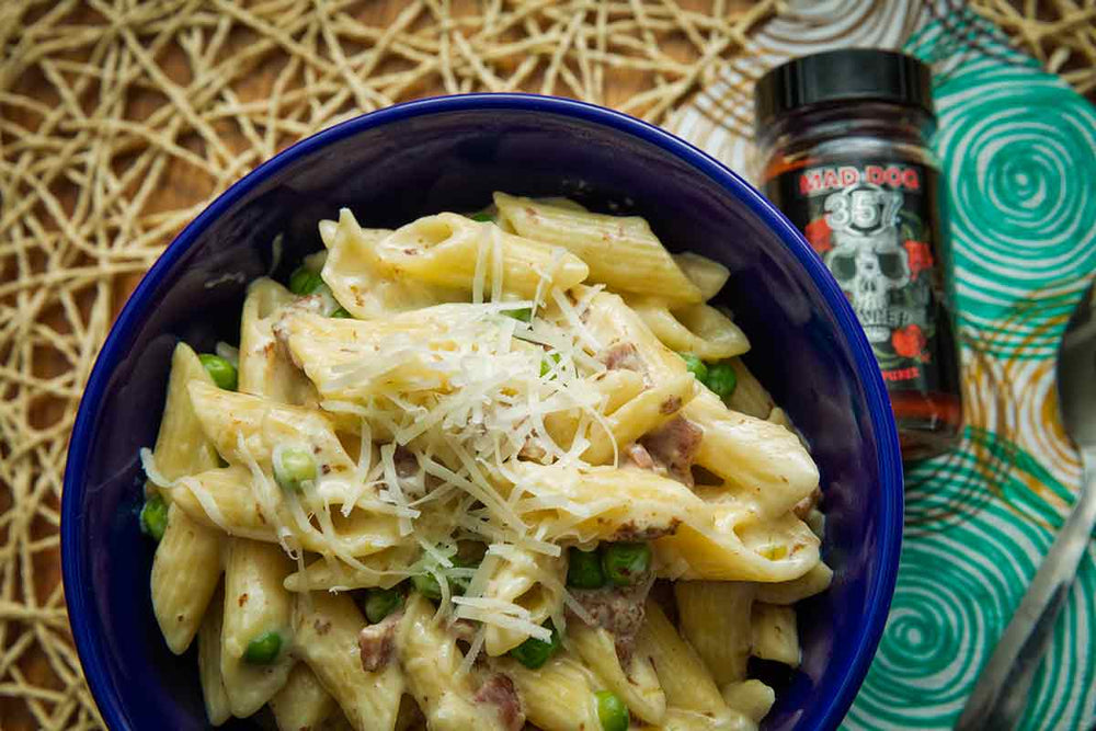 Bacon and Pea One Pot Pasta with a Bite