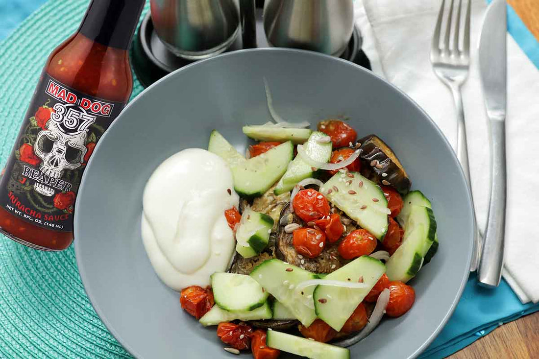 Raging Roasted Veggies with Cucumbers and Yogurt